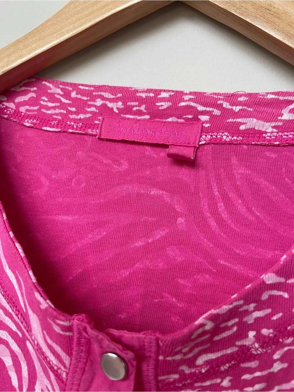 Fresh Produce | Pink Animal Print Pearl Snap Long Sleeve Top XL
